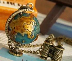 vintage globe telescope Pendant Necklace