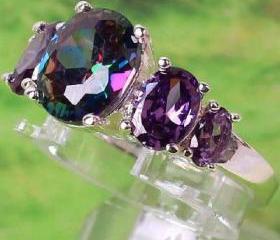  925 Sterling Silver Mystic Rainbow Topaz Amethyst Ring, Size7 